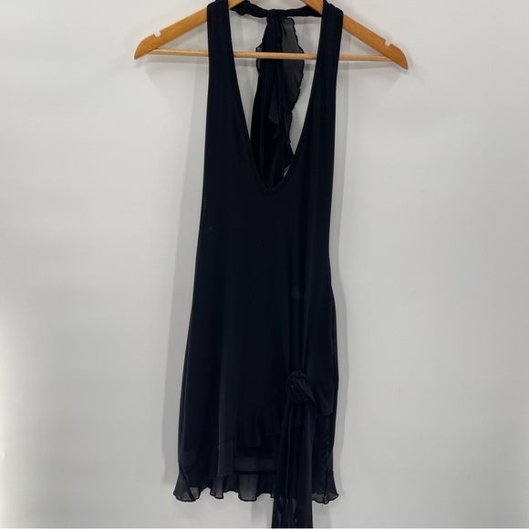 Beginning Boutique Black Deep V Neck Halter Rosette Detail Mini Dress Size 4 - Picture 1 of 12